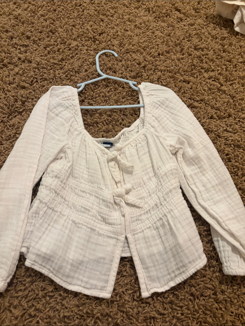 Old Navy Cream Peasant Tie-Front Blouse
